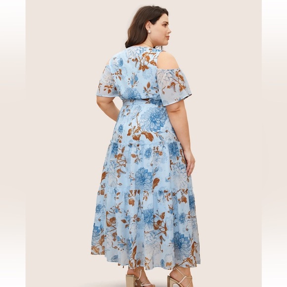 BloomChic Plus Size 2XL Floral Wrap Mesh Ruffle Sleeve Dress us18-20 - Picture 2 of 9